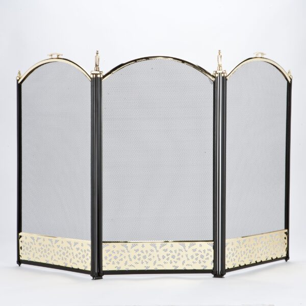 wholesale 3 Panel Black/Brass Screen With Filigree