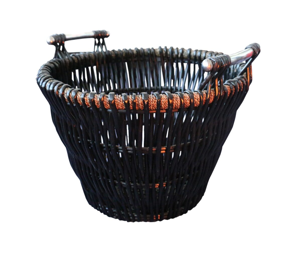 wholesale Circular Dark Wicker Basket + Chrome Handles