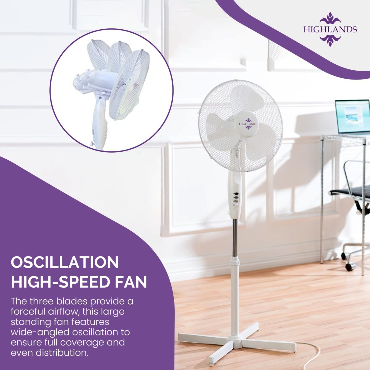 16 Inch Stand Fan With Cross Base