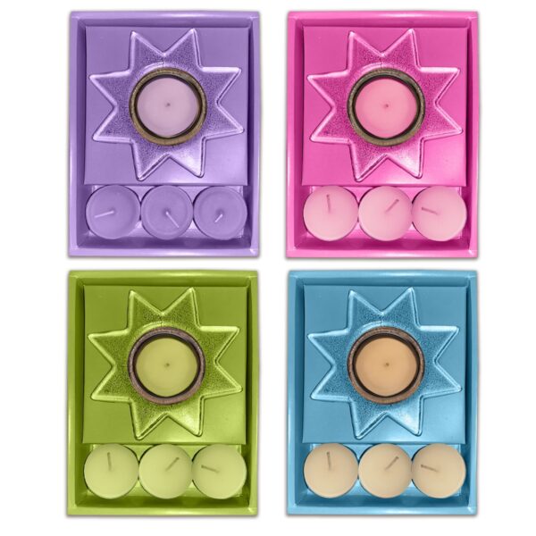 GLASS STAR SHAPED CANDLE HOLDER –assorted COLOURS