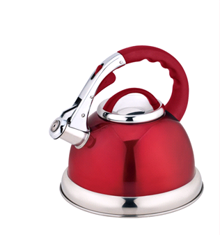 Red whistling kettle on a white background