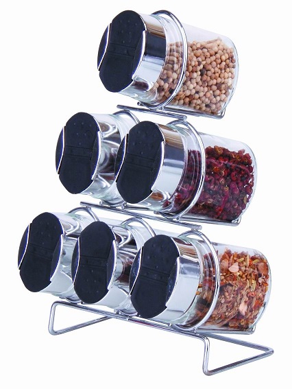 wholesale glass canister spice rack with glass jars with stainless steel lids